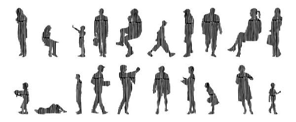 Silhouettes Vectorielles Silhouettes Esquissées Personnes Dessin Contour Silhouette Personnes Icône — Image vectorielle