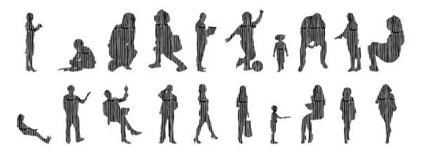 Silhouettes Vectorielles Silhouettes Esquissées Personnes Dessin Contour Silhouette Personnes Icône — Image vectorielle