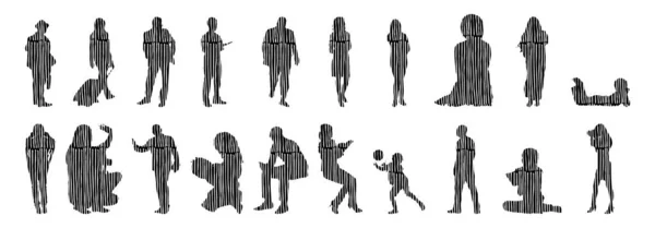 Silhouettes Vectorielles Silhouettes Esquissées Personnes Dessin Contour Silhouette Personnes Icône — Image vectorielle