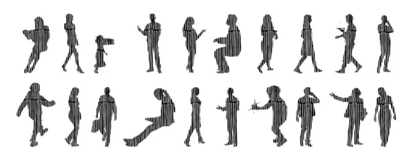 Silhouettes Vectorielles Silhouettes Esquissées Personnes Dessin Contour Silhouette Personnes Icône — Image vectorielle