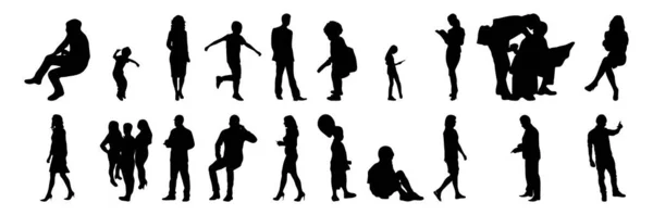 Vektor Silhouetten Umrisse Von Menschen Konturzeichnung Menschen Silhouette Icon Set — Stockvektor