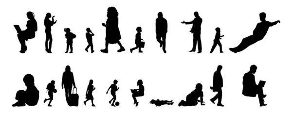 Vektor Silhouetten Umrisse Von Menschen Konturzeichnung Menschen Silhouette Icon Set — Stockvektor