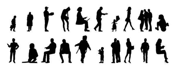 Vektor Silhouetten Umrisse Von Menschen Konturzeichnung Menschen Silhouette Icon Set — Stockvektor