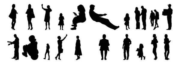 Vector Silhouetten Overzicht Silhouetten Van Mensen Contourtekening Personensilhouet Icoon Set — Stockvector