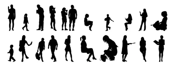 Vector Silhouetten Overzicht Silhouetten Van Mensen Contourtekening Personensilhouet Icoon Set — Stockvector