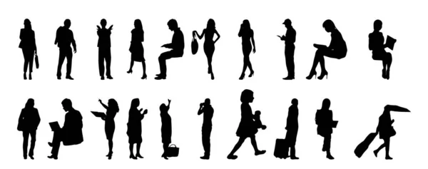 Silhouettes Vectorielles Silhouettes Esquissées Personnes Dessin Contour Silhouette Personnes Icône — Image vectorielle