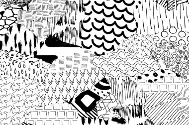 Soyut siyah darbeler, El, Vektör Deseni 'ni çizdi. Geometrik tarzda soyut arkaplan. Soyut çok renkli geometrik desen