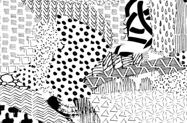 Soyut siyah darbeler, El, Vektör Deseni 'ni çizdi. Geometrik tarzda soyut arkaplan. Soyut çok renkli geometrik desen