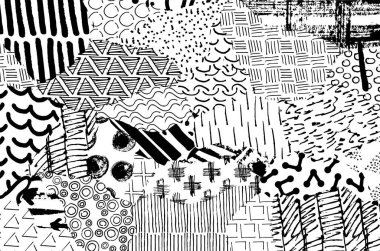 Soyut siyah darbeler, El, Vektör Deseni 'ni çizdi. Geometrik tarzda soyut arkaplan. Soyut çok renkli geometrik desen