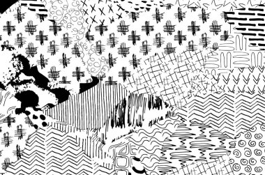 Soyut siyah darbeler, El, Vektör Deseni 'ni çizdi. Geometrik tarzda soyut arkaplan. Soyut çok renkli geometrik desen