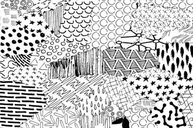 Soyut siyah darbeler, El, Vektör Deseni 'ni çizdi. Geometrik tarzda soyut arkaplan. Soyut çok renkli geometrik desen