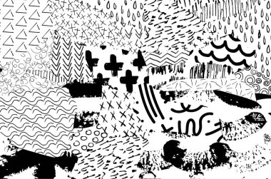 Soyut siyah darbeler, El, Vektör Deseni 'ni çizdi. Geometrik tarzda soyut arkaplan. Soyut çok renkli geometrik desen