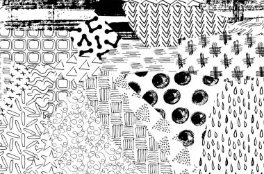 Soyut siyah darbeler, El, Vektör Deseni 'ni çizdi. Geometrik tarzda soyut arkaplan. Soyut çok renkli geometrik desen