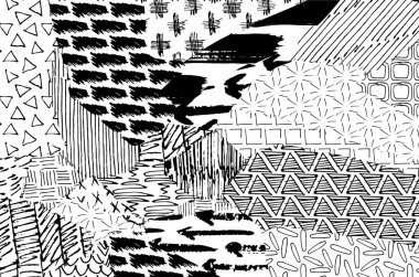 Soyut siyah darbeler, El, Vektör Deseni 'ni çizdi. Geometrik tarzda soyut arkaplan. Soyut çok renkli geometrik desen