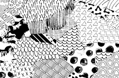 Soyut siyah darbeler, El, Vektör Deseni 'ni çizdi. Geometrik tarzda soyut arkaplan. Soyut çok renkli geometrik desen