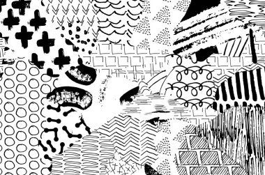 Soyut siyah darbeler, El, Vektör Deseni 'ni çizdi. Geometrik tarzda soyut arkaplan. Soyut çok renkli geometrik desen