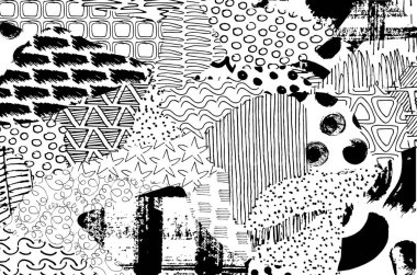 Soyut siyah darbeler, El, Vektör Deseni 'ni çizdi. Geometrik tarzda soyut arkaplan. Soyut çok renkli geometrik desen