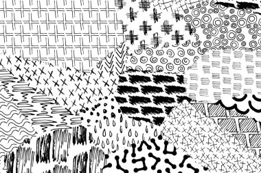 Soyut siyah darbeler, El, Vektör Deseni 'ni çizdi. Geometrik tarzda soyut arkaplan. Soyut çok renkli geometrik desen