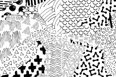 Soyut siyah darbeler, El, Vektör Deseni 'ni çizdi. Geometrik tarzda soyut arkaplan. Soyut çok renkli geometrik desen