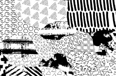 Soyut siyah darbeler, El, Vektör Deseni 'ni çizdi. Geometrik tarzda soyut arkaplan. Soyut çok renkli geometrik desen