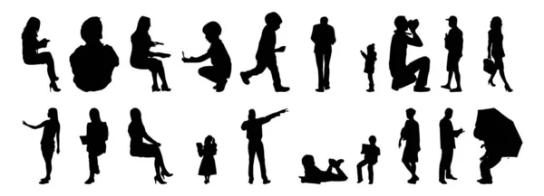 Vektor Silhouetten Umrisse Von Menschen Konturzeichnung Menschen Silhouette Icon Set — Stockvektor