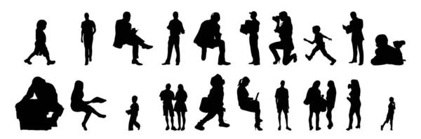 Vektor Silhouetten Umrisse Von Menschen Konturzeichnung Menschen Silhouette Icon Set — Stockvektor