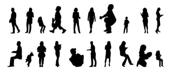 Vektor Silhouetten Umrisse Von Menschen Konturzeichnung Menschen Silhouette Icon Set — Stockvektor