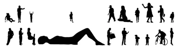 Vektor Silhouetten Umrisse Von Menschen Konturzeichnung Menschen Silhouette Icon Set — Stockvektor