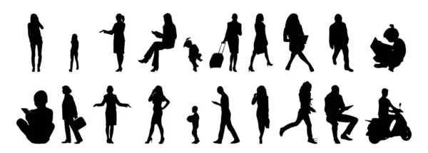 Vektor Silhouetten Umrisse Von Menschen Konturzeichnung Menschen Silhouette Icon Set — Stockvektor