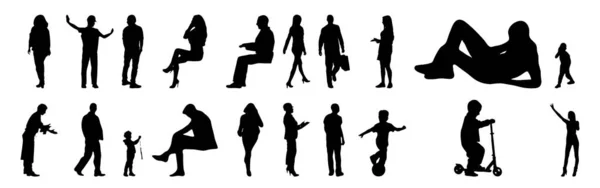 Vektor Silhouetten Umrisse Von Menschen Konturzeichnung Menschen Silhouette Icon Set — Stockvektor