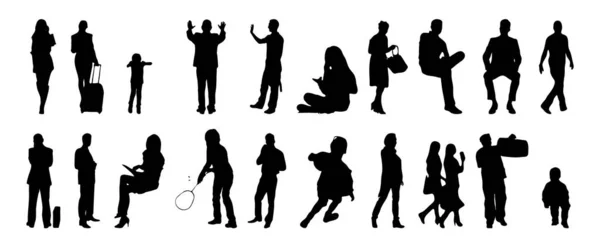 Vector Silhouettes Outline Silhouettes People Contour Drawing People Silhouette Icon — Stock Vector