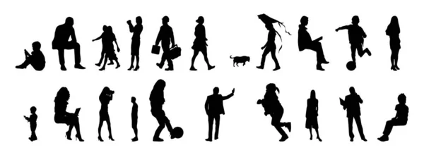 Vektor Silhouetten Umrisse Von Menschen Konturzeichnung Menschen Silhouette Icon Set — Stockvektor