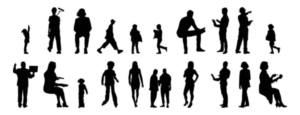 Vektor Silhouetten Umrisse Von Menschen Konturzeichnung Menschen Silhouette Icon Set — Stockvektor