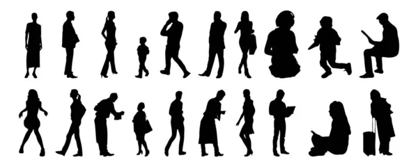 Silhouettes Vectorielles Silhouettes Esquissées Personnes Dessin Contour Silhouette Personnes Icône — Image vectorielle