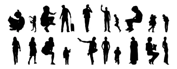 Vektor Silhouetten Umrisse Von Menschen Konturzeichnung Menschen Silhouette Icon Set — Stockvektor