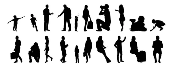 Vektor Silhouetten Umrisse Von Menschen Konturzeichnung Menschen Silhouette Icon Set — Stockvektor