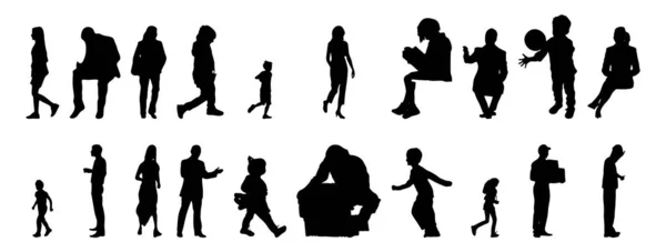 Vektor Silhouetten Umrisse Von Menschen Konturzeichnung Menschen Silhouette Icon Set — Stockvektor