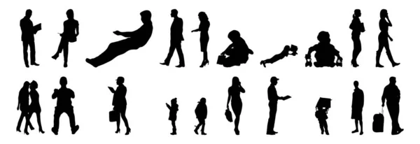 Vector Silhouetten Overzicht Silhouetten Van Mensen Contourtekening Personensilhouet Icoon Set — Stockvector