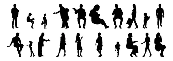 Vektor Silhouetten Umrisse Von Menschen Konturzeichnung Menschen Silhouette Icon Set — Stockvektor