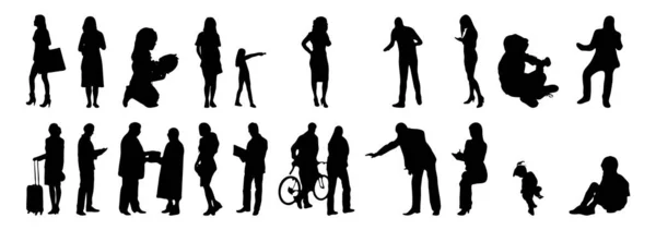 Vector Silhouettes Outline Silhouettes People Contour Drawing People Silhouette Icon — Stock Vector