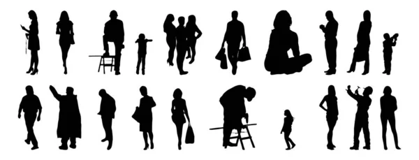 Vektor Silhouetten Umrisse Von Menschen Konturzeichnung Menschen Silhouette Icon Set — Stockvektor