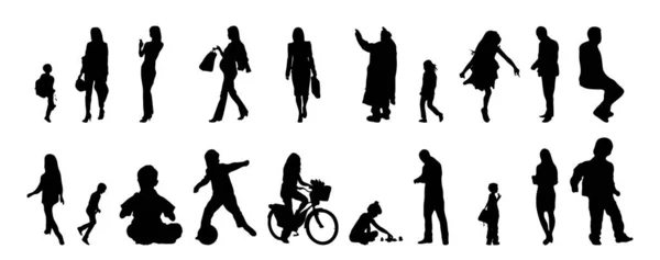 Vektor Silhouetten Umrisse Von Menschen Konturzeichnung Menschen Silhouette Icon Set — Stockvektor