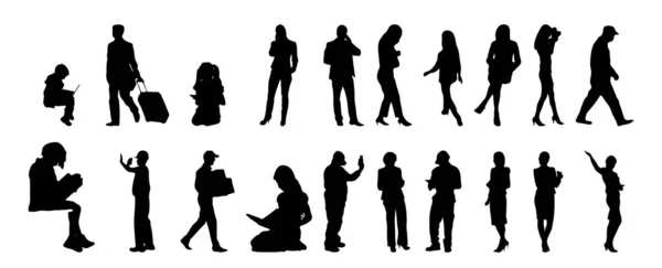 Silhouettes Vectorielles Silhouettes Esquissées Personnes Dessin Contour Silhouette Personnes Icône — Image vectorielle