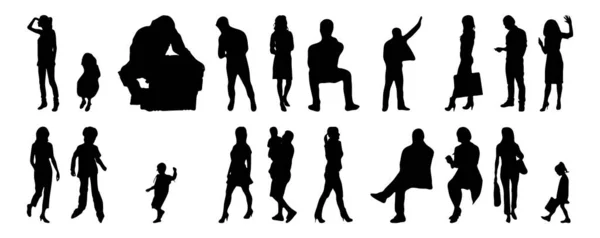 Vektor Silhouetten Umrisse Von Menschen Konturzeichnung Menschen Silhouette Icon Set — Stockvektor