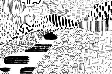 Soyut siyah darbeler, El, Vektör Deseni 'ni çizdi. Geometrik tarzda soyut arkaplan. Soyut çok renkli geometrik desen