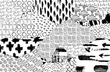 Soyut siyah darbeler, El, Vektör Deseni 'ni çizdi. Geometrik tarzda soyut arkaplan. Soyut çok renkli geometrik desen