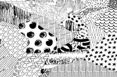 Soyut siyah darbeler, El, Vektör Deseni 'ni çizdi. Geometrik tarzda soyut arkaplan. Soyut çok renkli geometrik desen