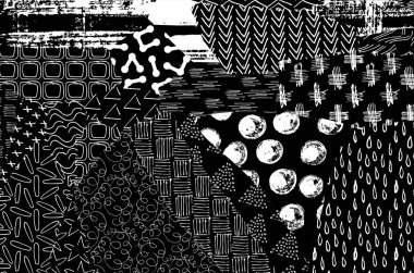 Soyut siyah darbeler, El, Vektör Deseni 'ni çizdi. Geometrik tarzda soyut arkaplan. Soyut çok renkli geometrik desen