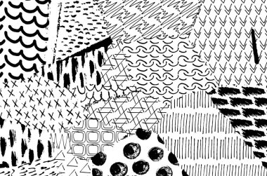 Soyut siyah darbeler, El, Vektör Deseni 'ni çizdi. Geometrik tarzda soyut arkaplan. Soyut çok renkli geometrik desen