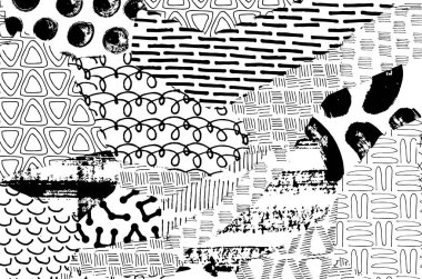 Soyut siyah darbeler, El, Vektör Deseni 'ni çizdi. Geometrik tarzda soyut arkaplan. Soyut çok renkli geometrik desen